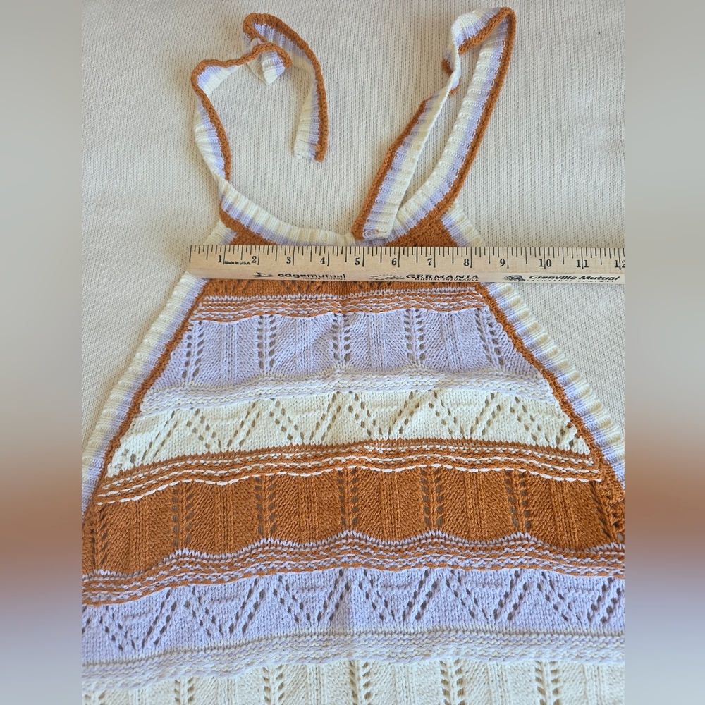 Sisstrevolution knit Back Tie Striped Pointelle Crochet Halter Crop Top S M NEW - Picture 6 of 8